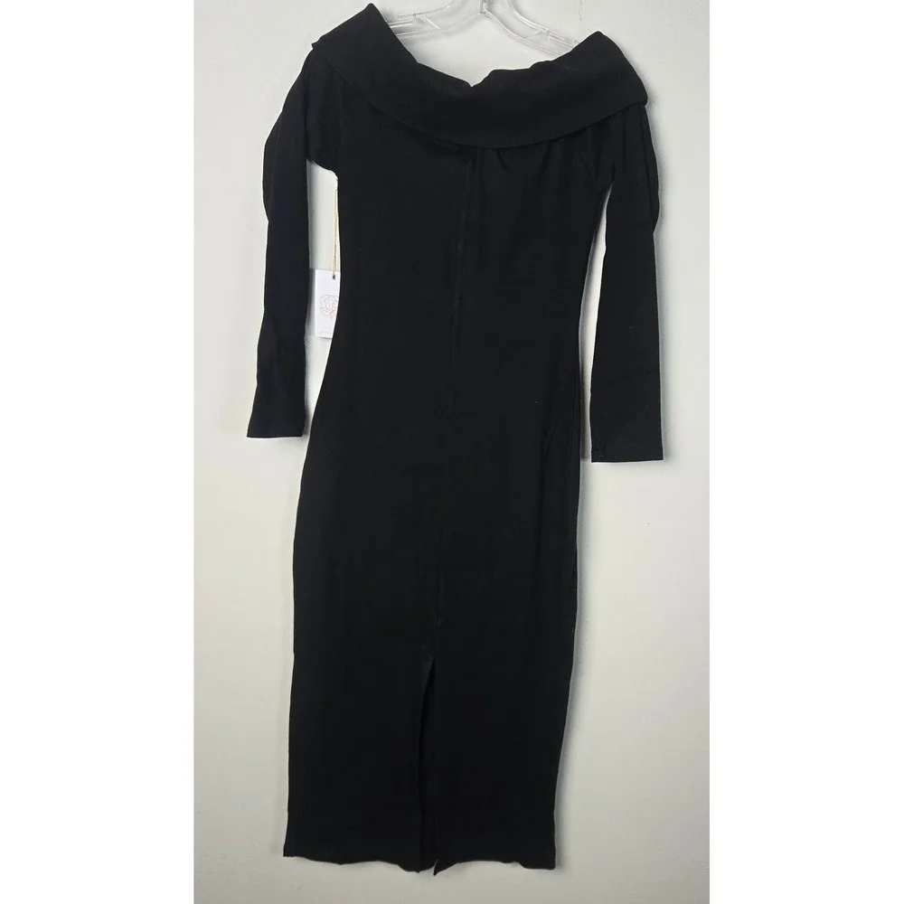 Backyard Roses Black Delilah Sweater Dress Off Shoulder Long Sleeve Med Ribbed‎ - Picture 3 of 10